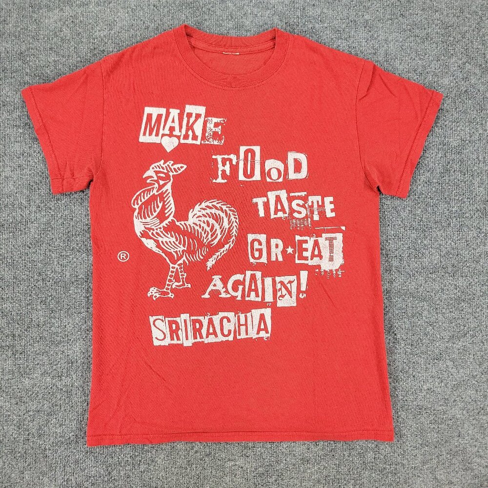 Sriracha Shirt Men's Small Red Make Food Taste Great Graphic Short Sleeve Adult
